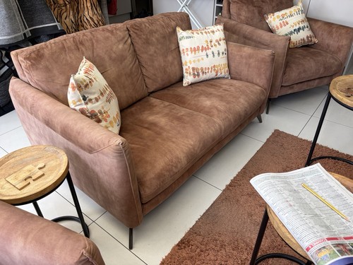 Brown suede leather sofa - set, 2
