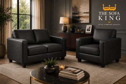 Black faux leather sofas - black,