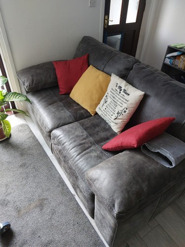 Grey leather sofas set 2 - leather,